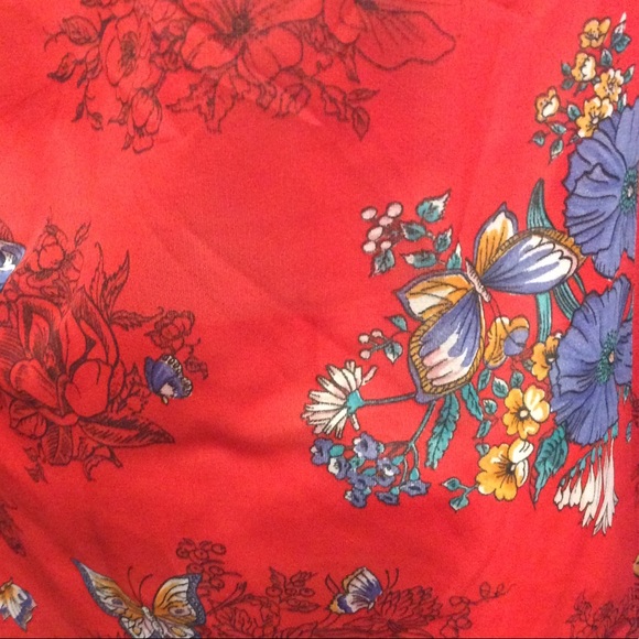 sheer red floral short sleeve kimono top - Picture 7 of 8